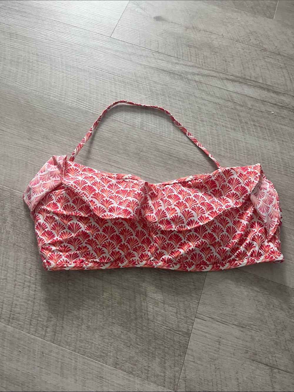Vineyard Vines Pink and Red Ruffle Bandeau Bikini Top